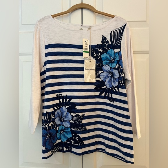 Tommy Bahama Tops - Tommy Bahama Blue and White Floral Striped Long Sleeve Top NWT Size L